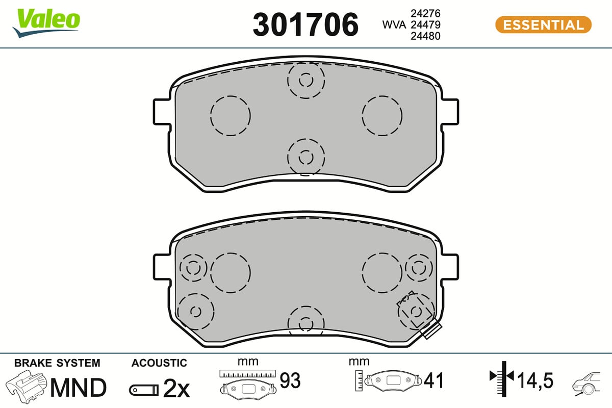Jeu de 4 plaquettes de frein VALEO 301706